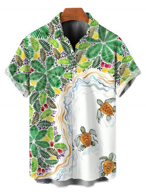 Men's Vacation Shirt Tropical Rainforest Sea Turtle Print Button Up Hawaii Shirt