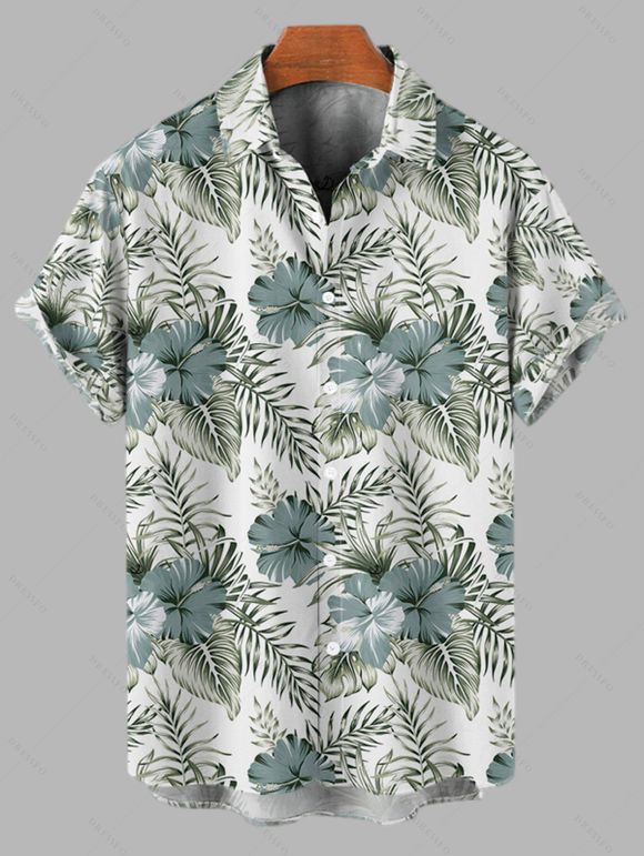 Vacation Couple Outfit Textured Tank Top Hibiscus Floral Print Belt Pants and Shirt Short Set - Vert clair S | US 4