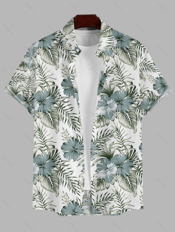 Vacation Couple Outfit Textured Tank Top Hibiscus Floral Print Belt Pants and Shirt Short Set - Vert clair S | US 4