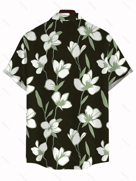 Men's Vacation Shirt Magnolia Floral Leaf Print Button Up Hawaii Shirt - Noir 5XL