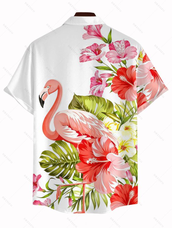 Men's Vacation Shirt Flamingo Hibiscus Floral Leaf Print Button Up Hawaii Shirt - Blanc 5XL