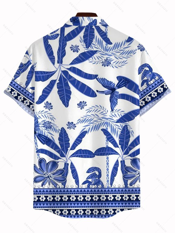 Men's Vacation Shirt Retro Tropical Plant Toucan Print Button Up Hawaii Shirt - Bleu 5XL