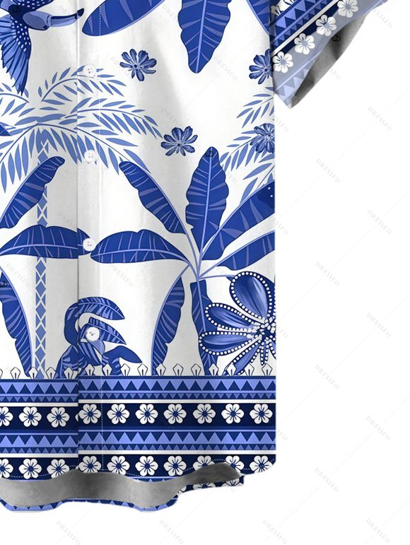Men's Vacation Shirt Retro Tropical Plant Toucan Print Button Up Hawaii Shirt - Bleu 5XL