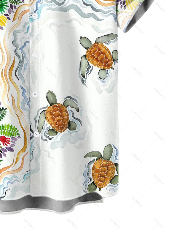 Men's Vacation Shirt Tropical Rainforest Sea Turtle Print Button Up Hawaii Shirt - Vert clair 5XL