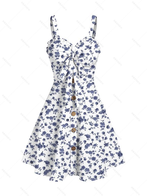 Vacation Couple Outfit Porcelain Ditsy Floral Print Bowknot Ruffle Dress and Shirt Set - Bleu clair S | US 4