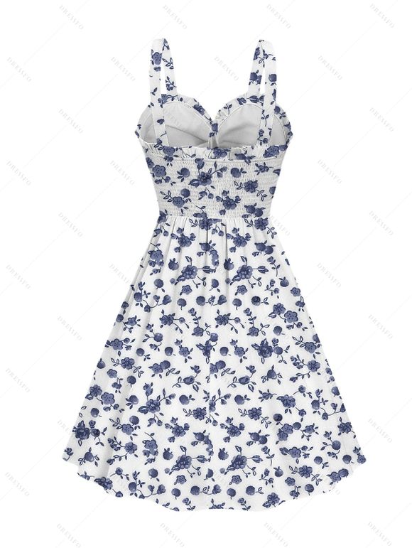 Vacation Couple Outfit Porcelain Ditsy Floral Print Bowknot Ruffle Dress and Shirt Set - Bleu clair S | US 4