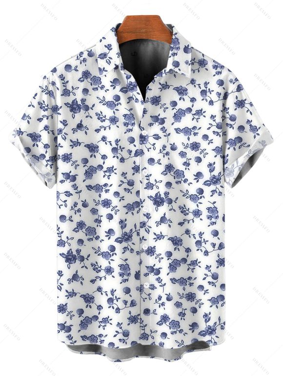 Vacation Couple Outfit Porcelain Ditsy Floral Print Bowknot Ruffle Dress and Shirt Set - Bleu clair S | US 4