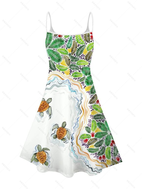 Vacation Couple Outfit Tropical Rainforest Sea Turtle Print Dress and Shirt Set - Vert clair S | US 4