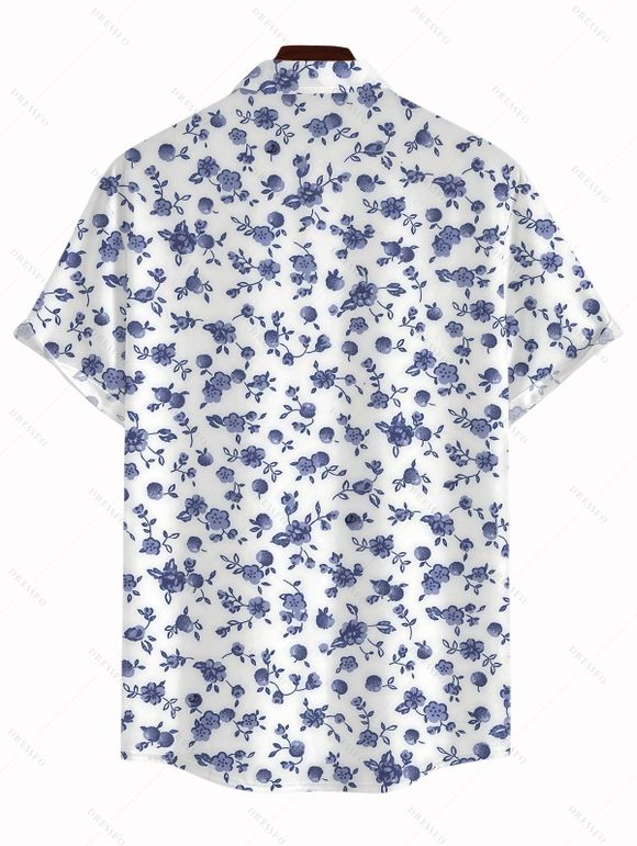 Vacation Couple Outfit Porcelain Ditsy Floral Print Bowknot Ruffle Dress and Shirt Set - Bleu clair S | US 4