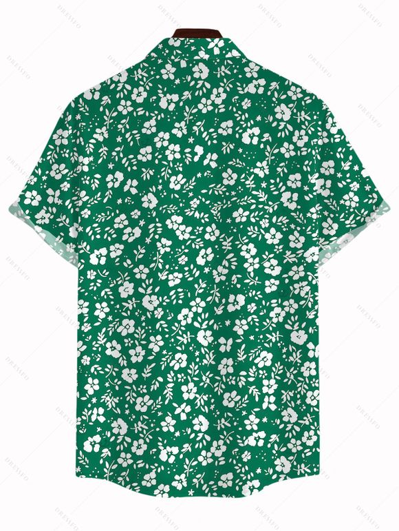 Hawaii Vacation Couple Outfit Ditsy Floral Print Bownknot Ruffle Dress and Shirt Set - Émeraude S | US 4