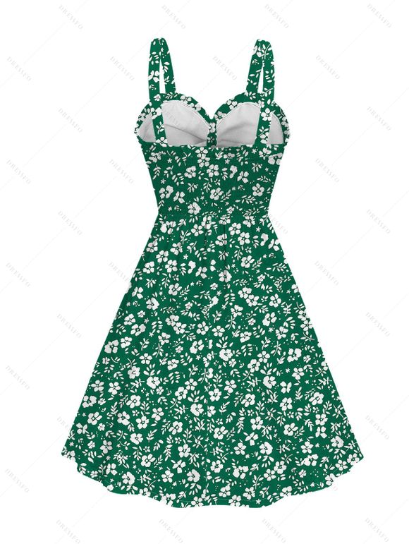 Hawaii Vacation Couple Outfit Ditsy Floral Print Bownknot Ruffle Dress and Shirt Set - Émeraude S | US 4