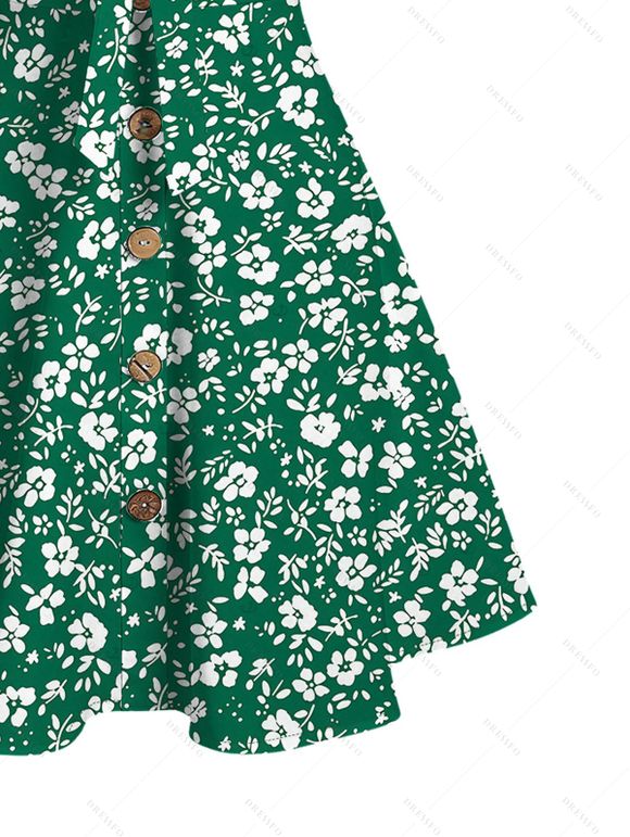 Hawaii Vacation Couple Outfit Ditsy Floral Print Bownknot Ruffle Dress and Shirt Set - Émeraude S | US 4