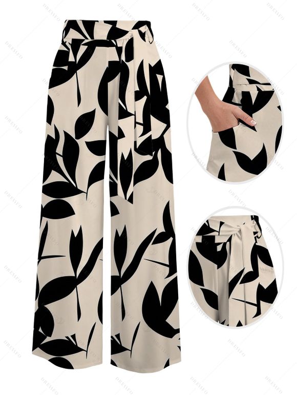 Vacation Couple Outfit Textured Tank Top Leaf Silhouette Print Belt Pants and Shirt Shorts Set - Noir S | US 4