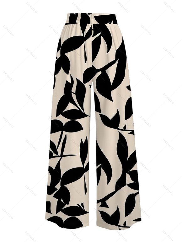 Vacation Couple Outfit Textured Tank Top Leaf Silhouette Print Belt Pants and Shirt Shorts Set - Noir S | US 4