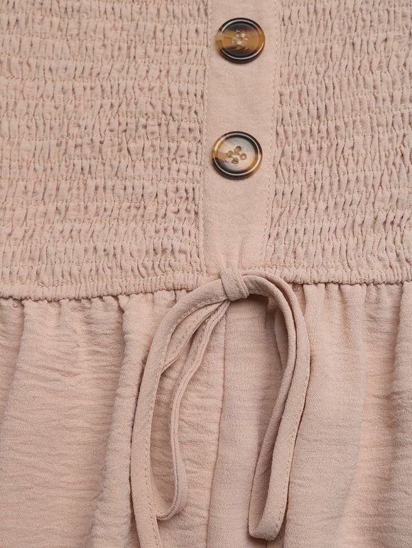 Vacation Couple Outfit Ruffle Off the Shoulder Jumpsuit and Leaf Print Shirt Pants Set - café lumière S | US 4