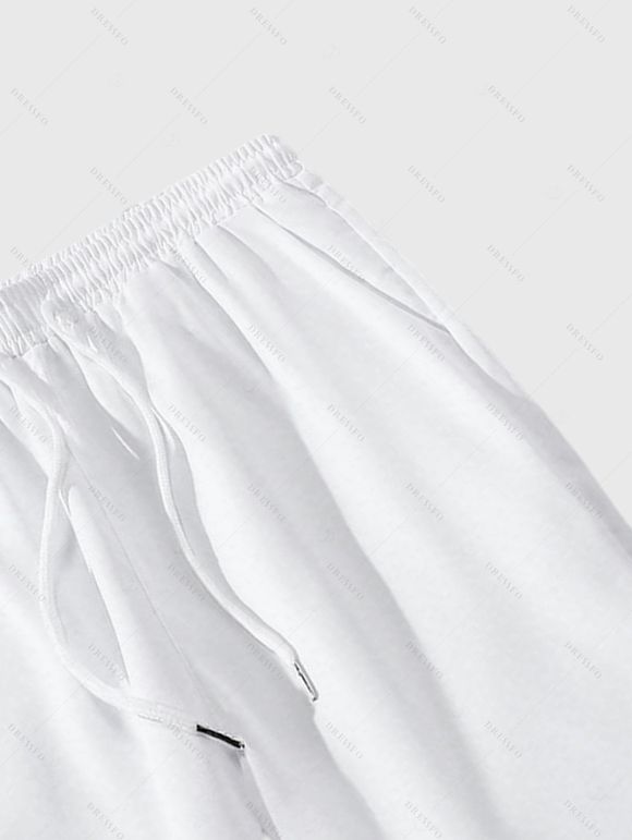 Vacation Couple Outfit Textured Tank Top Hibiscus Floral Leaf Print Belt Pants and Shirt Shorts Set - Blanc S | US 4