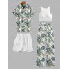 Vacation Couple Outfit Textured Tank Top Hibiscus Floral Print Belt Pants and Shirt Short Set - Vert clair S | US 4