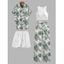 Vacation Couple Outfit Textured Tank Top Hibiscus Floral Print Belt Pants and Shirt Short Set - Vert clair S | US 4