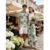 Vacation Couple Outfit Textured Tank Top Hibiscus Floral Print Belt Pants and Shirt Short Set - Vert clair S | US 4