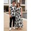 Vacation Couple Outfit Floral Leaf Silhouette Print Cap Sleeve Dress and Shirt Set - Bleu Marine S | US 4