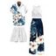 Vacation Couple Outfit Textured Tank Top Hibiscus Floral Leaf Print Belt Pants and Shirt Shorts Set - Blanc S | US 4