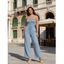 Solid Color Jumpsuit Ruffle Off the Shoulder Tied Mock Button Wide Leg Jumpsuit - café lumière S | US 4