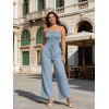 Solid Color Jumpsuit Ruffle Off the Shoulder Tied Mock Button Wide Leg Jumpsuit - Bleu gris L | US 8-10