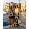 Vacation Couple Outfit Textured Tank Top Palm Leaf Print Belt Pants and Shirt Shorts Set - Noir S | US 4