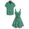 Hawaii Vacation Couple Outfit Ditsy Floral Print Bownknot Ruffle Dress and Shirt Set - Émeraude S | US 4