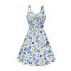 Vacation Couple Outfit Allover Mixed Floral Leaf Print Bowknot Ruffle Dress and Shirt Set - Bleu clair S | US 4