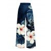 Vacation Couple Outfit Textured Tank Top Hibiscus Floral Leaf Print Belt Pants and Shirt Shorts Set - Blanc S | US 4