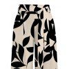 Vacation Pants Abstract Leaf Silhouette Print Wide Leg Belt Pants - Noir XXXXXL | US 20