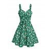 Hawaii Vacation Dress Allover Ditsy Floral Print Bowknot Ruffle Mock Button Dress - PLANT GREEN XXL | US 14
