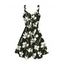 Vacation Dress Magnolia Floral Leaf Print Bowknot Ruffle Mock Button Hawaii Dress - Noir XXL | US 14