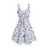 Vacation Dress Porcelain Ditsy Floral Print Bowknot Ruffle Mock Button A Line Dress - Blanc XXL | US 14