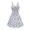 Vacation Dress Porcelain Ditsy Floral Print Bowknot Ruffle Mock Button A Line Dress - Blanc XXL | US 14
