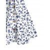 Vacation Dress Porcelain Ditsy Floral Print Bowknot Ruffle Mock Button A Line Dress - Blanc XXL | US 14