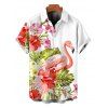 Men's Vacation Shirt Flamingo Hibiscus Floral Leaf Print Button Up Hawaii Shirt - Blanc 5XL