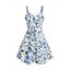 Vacation Dress Allover Mixed Floral Leaf Print Bowknot Ruffle Mock Button Dress - Bleu clair XXL | US 14