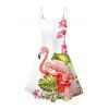 Vacation Dress Flamingo Hibiscus Floral Leaf Print Spaghetti Strap Hawaii Dress - Blanc XXXXXL | US 20