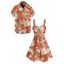 Vacation Couple Outfit White Line Tropical Plant Print Bowknot Ruffle Dress and Shirt Set - Orange S | US 4