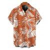 Vacation Couple Outfit White Line Tropical Plant Print Bowknot Ruffle Dress and Shirt Set - Orange S | US 4