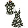 Vacation Couple Outfit Magnolia Floral Leaf Print Bowknot Ruffle Dress and Shirt Set - Noir S | US 4