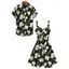 Vacation Couple Outfit Magnolia Floral Leaf Print Bowknot Ruffle Dress and Shirt Set - Noir S | US 4