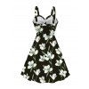 Vacation Couple Outfit Magnolia Floral Leaf Print Bowknot Ruffle Dress and Shirt Set - Noir S | US 4
