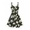 Vacation Couple Outfit Magnolia Floral Leaf Print Bowknot Ruffle Dress and Shirt Set - Noir S | US 4