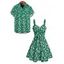 Hawaii Vacation Couple Outfit Ditsy Floral Print Bownknot Ruffle Dress and Shirt Set - Émeraude S | US 4