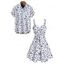 Vacation Couple Outfit Porcelain Ditsy Floral Print Bowknot Ruffle Dress and Shirt Set - Bleu clair S | US 4