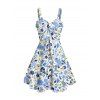 Vacation Couple Outfit Allover Mixed Floral Leaf Print Bowknot Ruffle Dress and Shirt Set - Bleu clair S | US 4