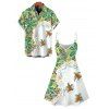Vacation Couple Outfit Tropical Rainforest Sea Turtle Print Dress and Shirt Set - Vert clair S | US 4
